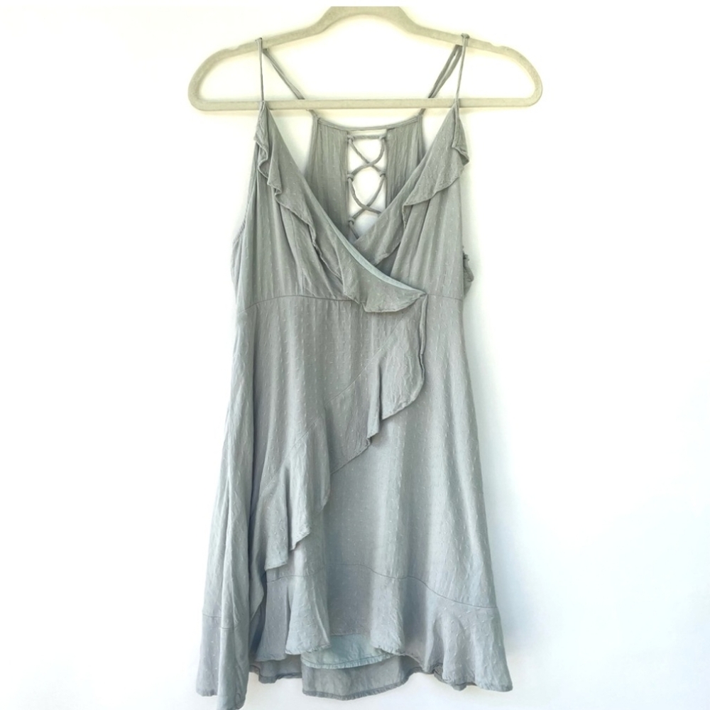 Lulus Light Seafoam Green Ruffle Mini Dress with Lace-Up Back Size L